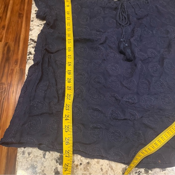 LUCKY BRAND Tassel Tie Split Neck Top peasant blouse Sheer medallion lace - Picture 6 of 10